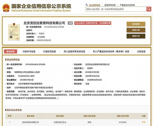 北京貨拉拉教育科技登記狀態變更為注銷